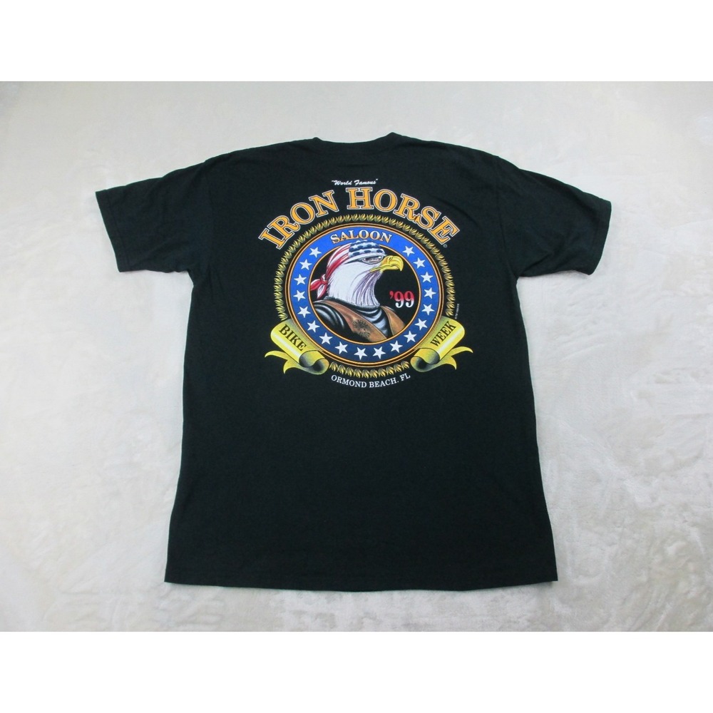 VINTAGE Iron Horse‎ Saloon Shirt Mens Extra Large Black Eagle Bike Week 1999*